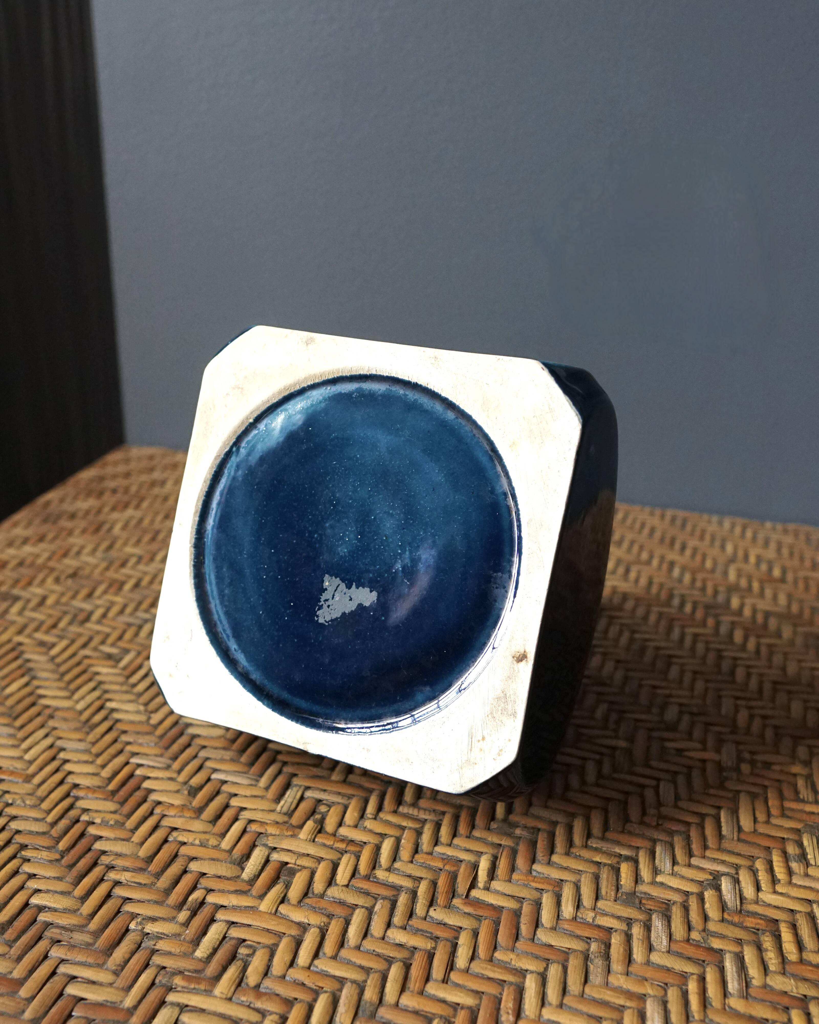 Contemporary blue glazed ceramic vase