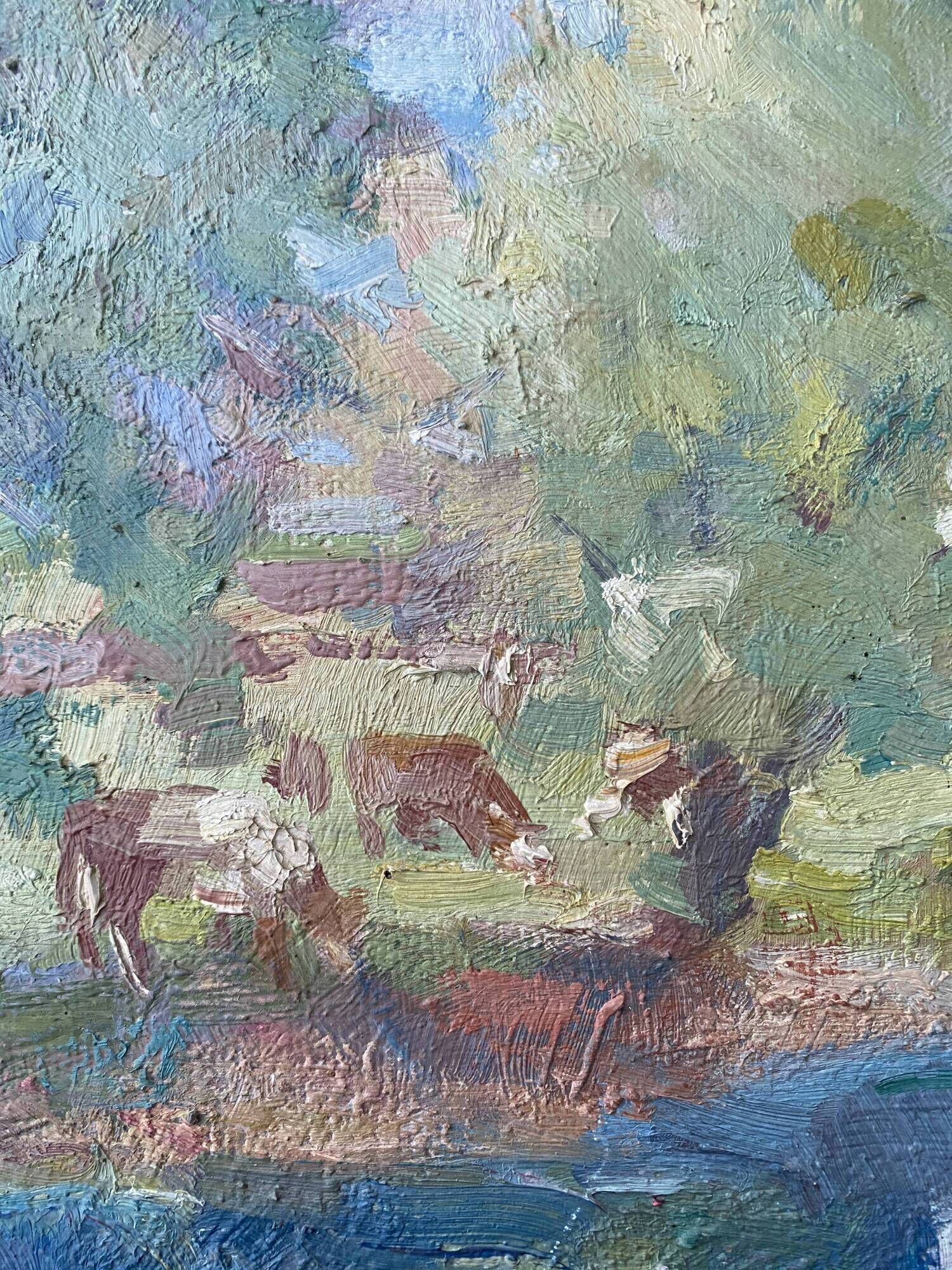 Table ec. French HSP “Edge of pond with trees” signed (to be deciphered)