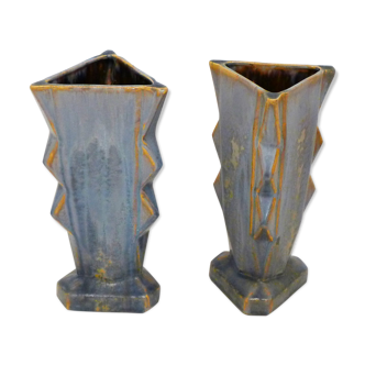 Pair of crystallized Art Deco vases