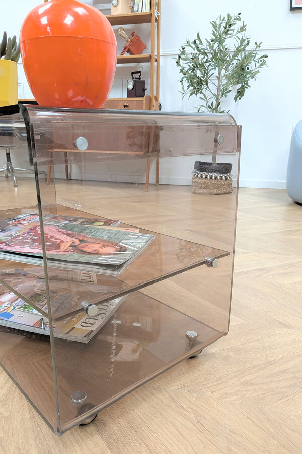 Desserte vintage en plexiglas fumé