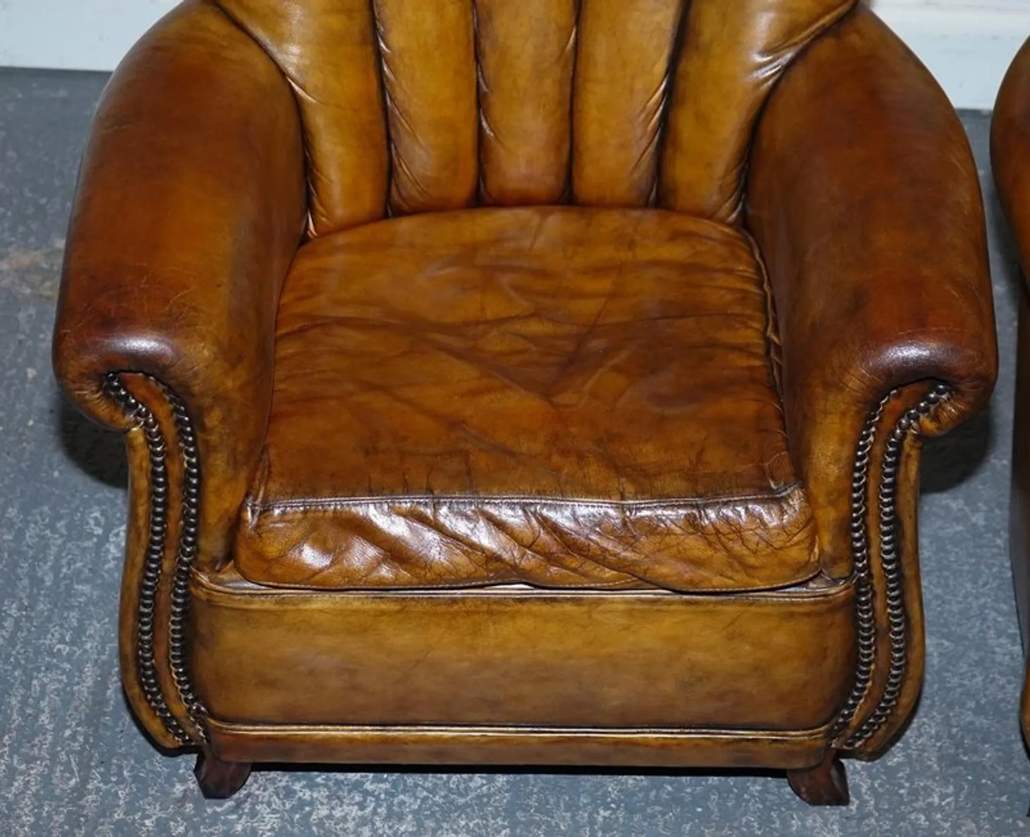Vintage Art Deco Style Leather Chairs Hand-Dyed, Set of 2