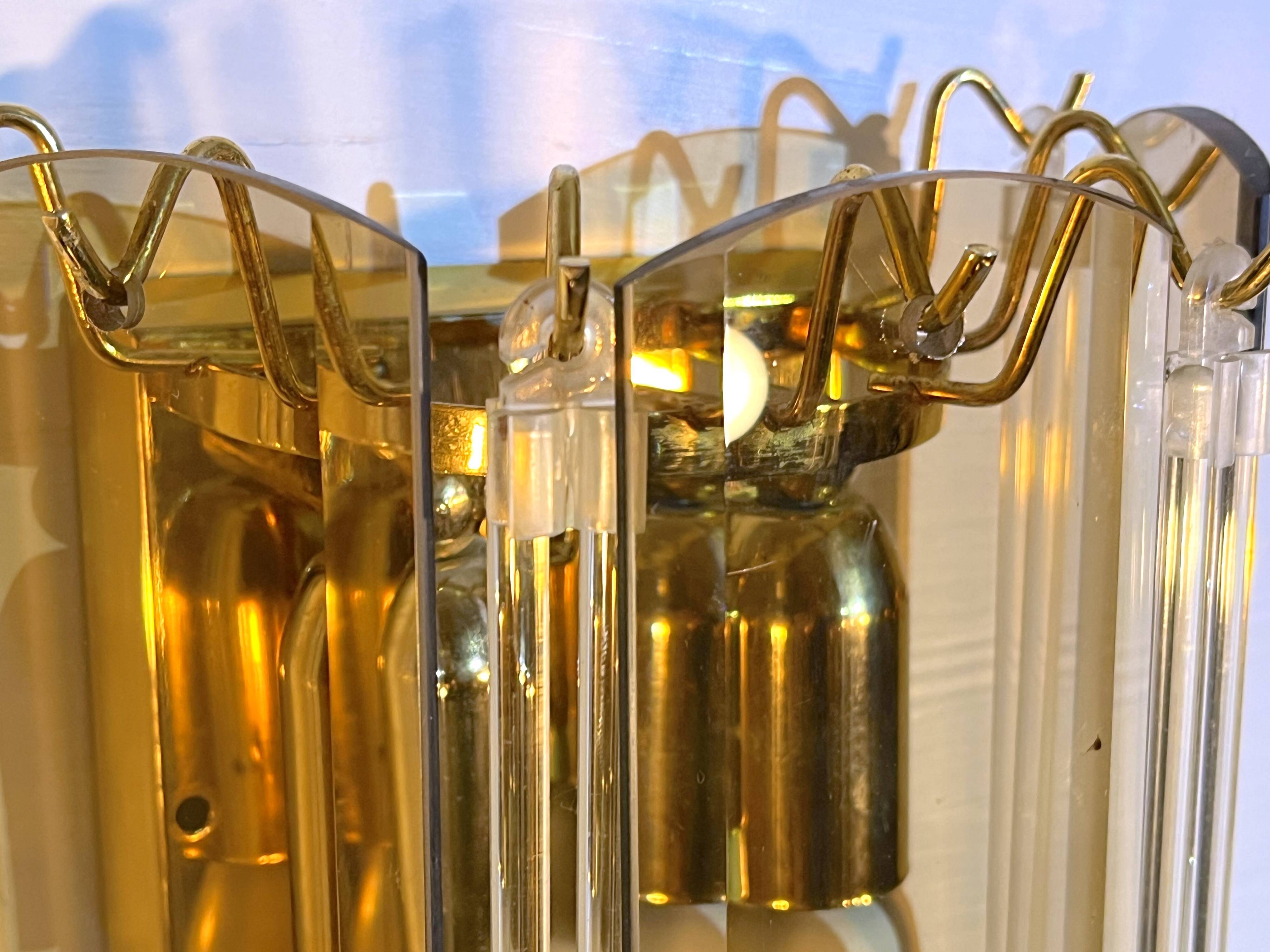 Three Venini Sconces, beveled smoked glass, Italy, 1970