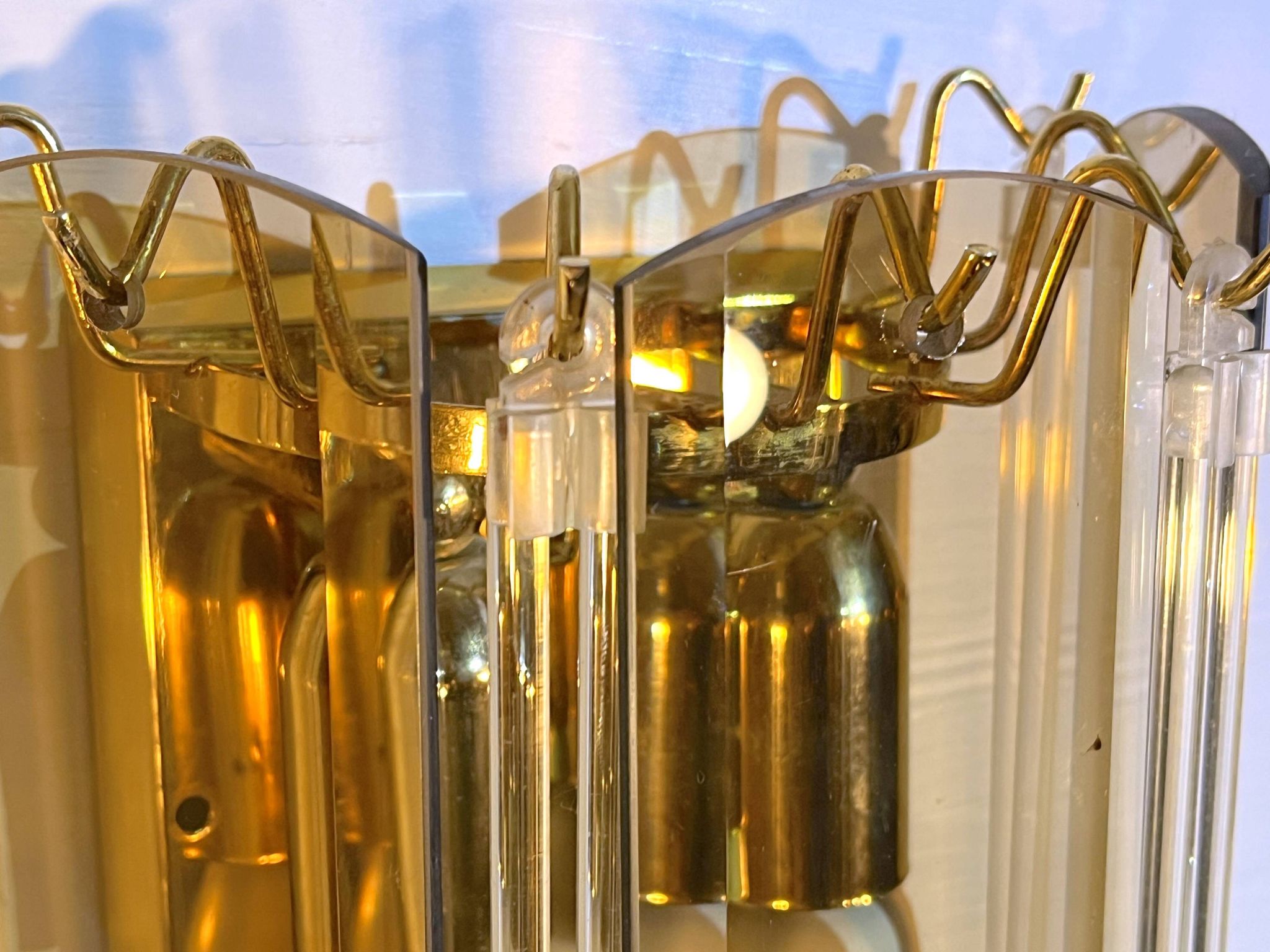 Trois Appliques Venini, verre fumé biseauté, italie, 1970