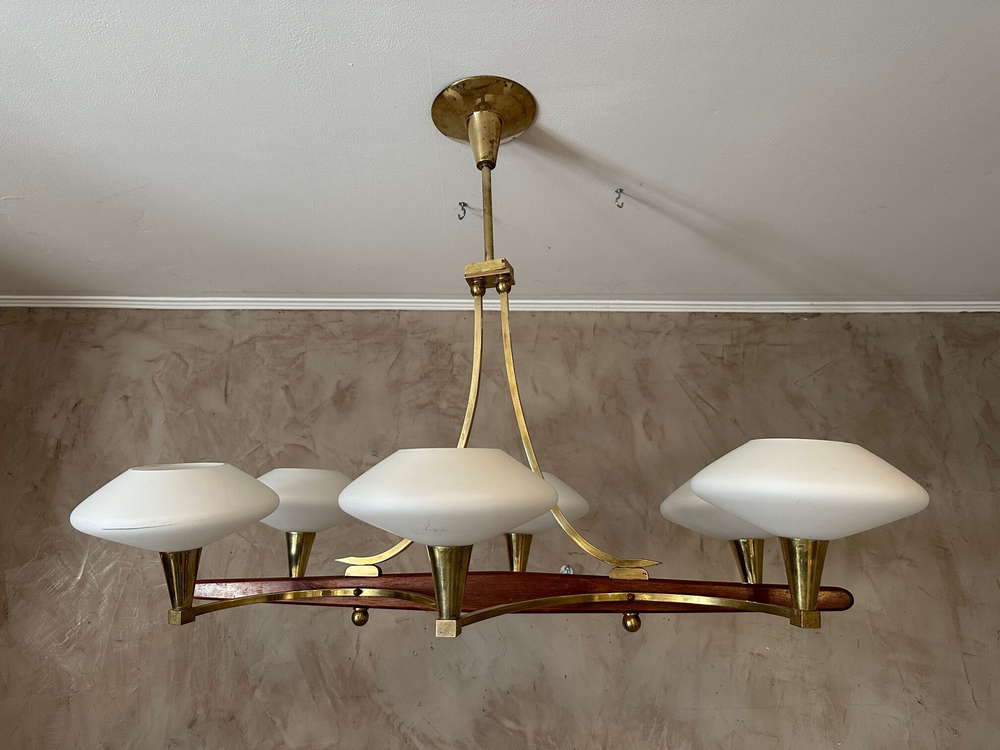 Vintage brass and opaline chandelier