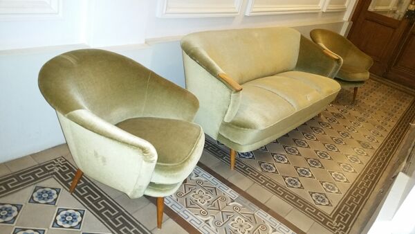 Fauteuil organique danois scandinave années 50/60 vintage vert glacé