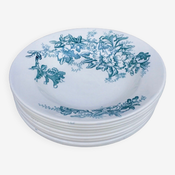 Set de 9 assiettes creuses Terre de Fer, modèle Floréal