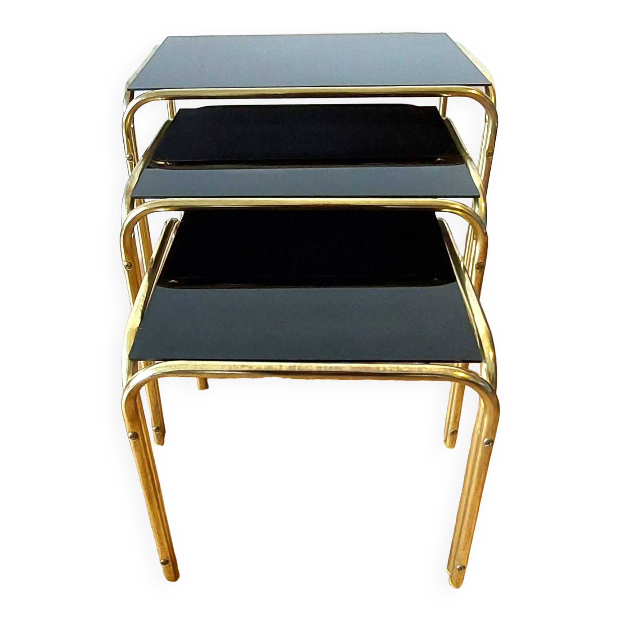 Vintage 1970 gold metal nesting tables.