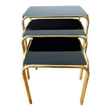 Vintage 1970 gold metal nesting tables.