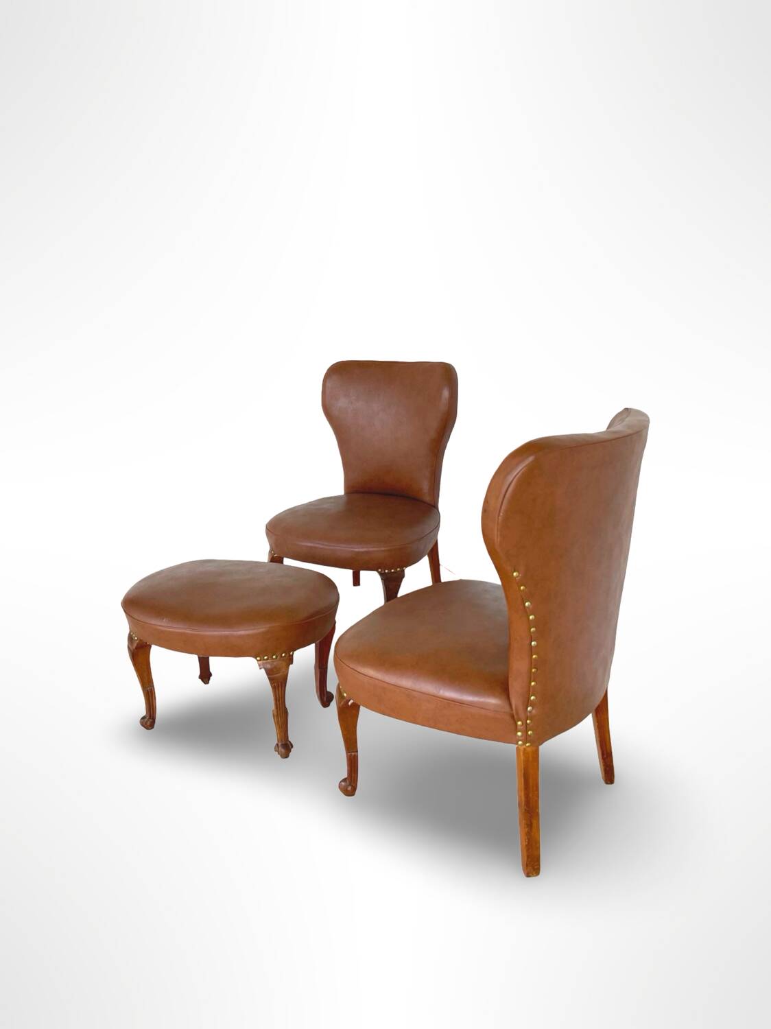 Ensemble de chaises d'appoint et tabouret pour pied, années 1950.