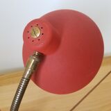 Vintage laying lamp in brass and grainy red aluminum - 50s