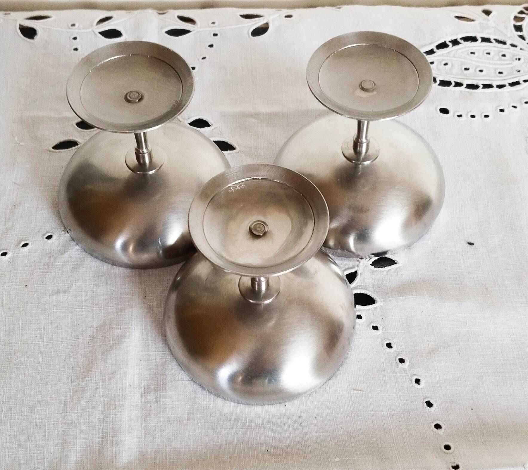 Lot de 3 coupes à glace ou sorbet  , vintage , en inox 18/10, Létang Rémy