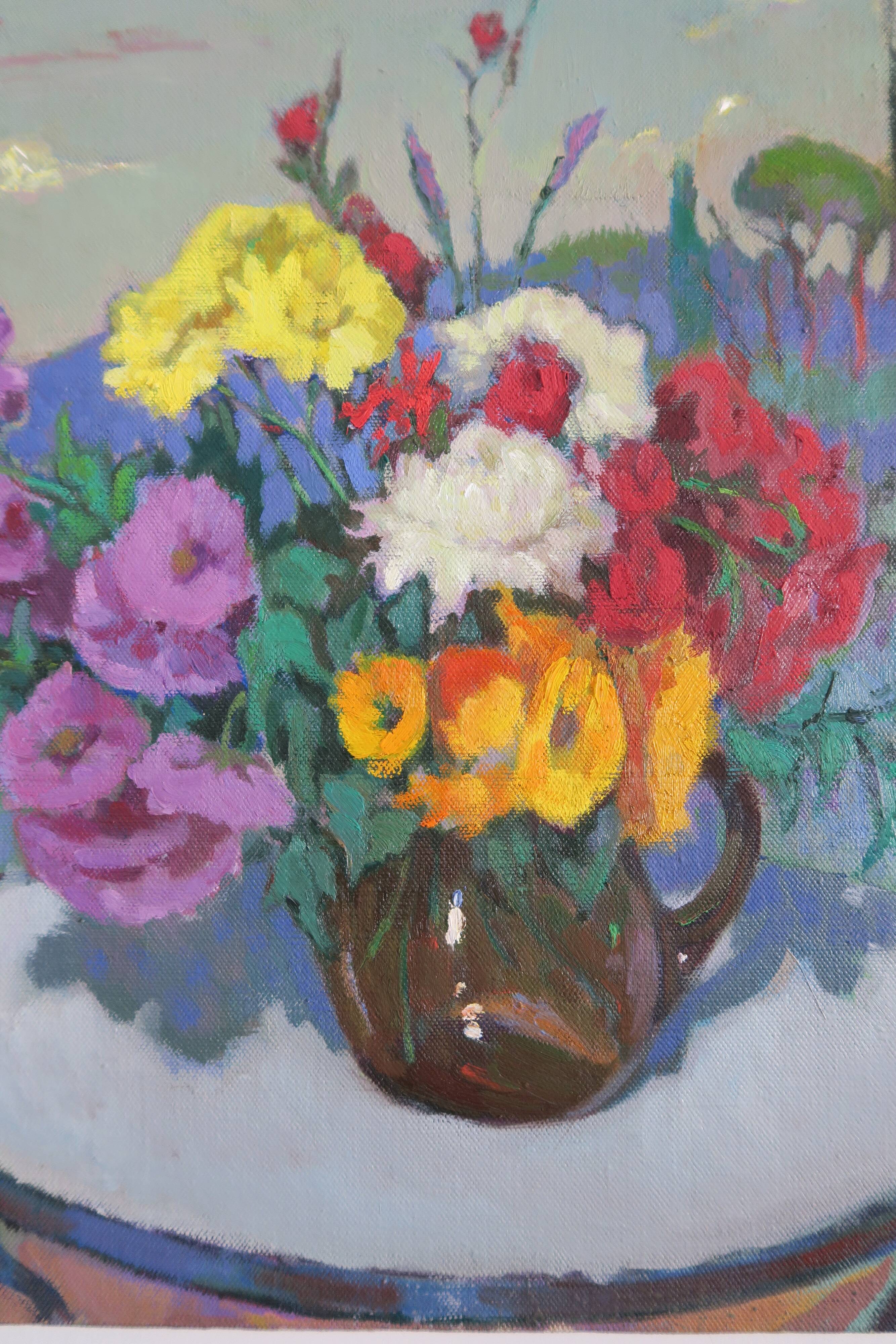 Oil on canvas of a bouquet of flowers by Espel Vives