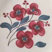 7 Salins Odile soup plates – raspberry flowers & blue border