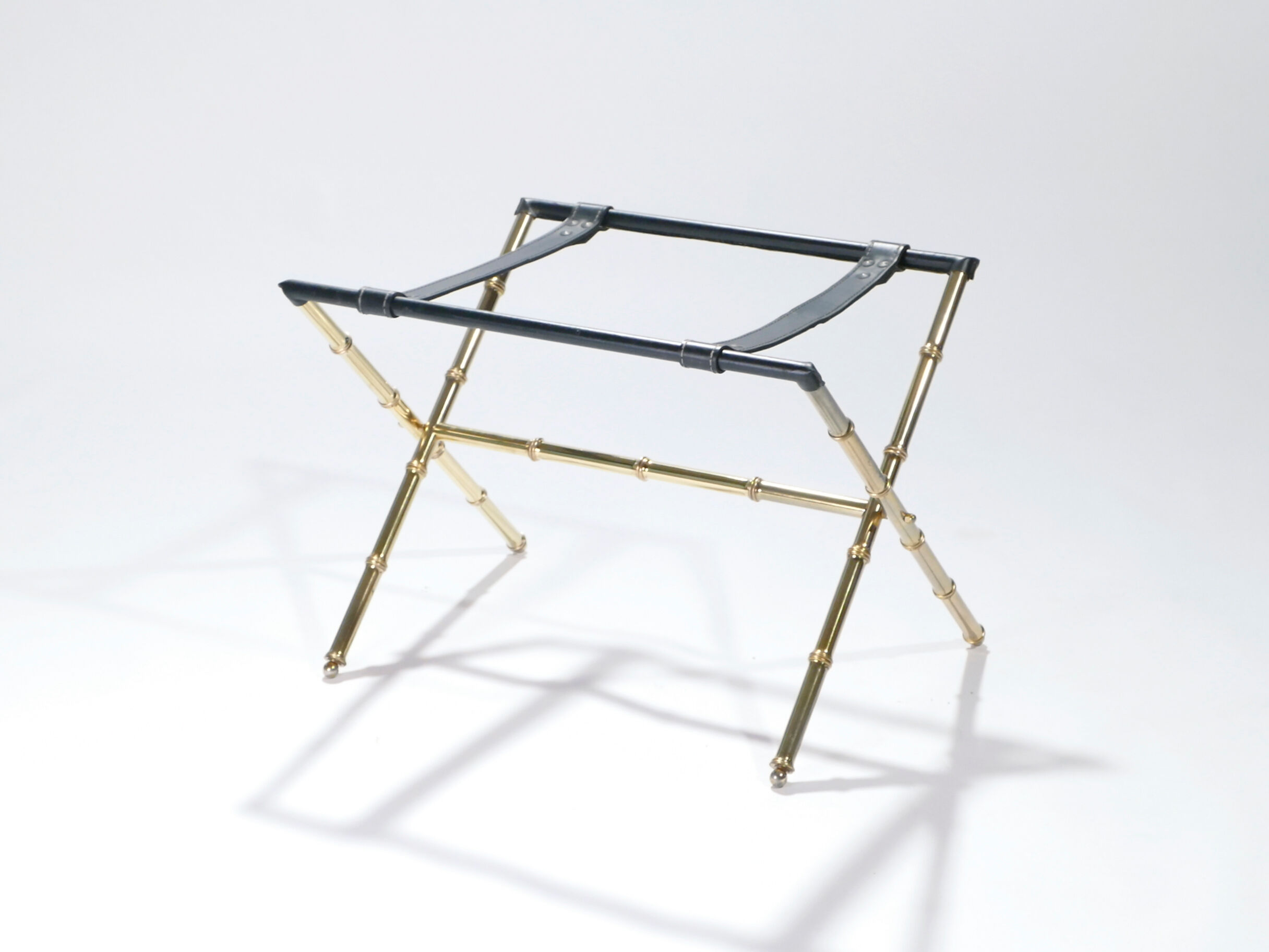 Side table and brass tray leather 1950