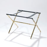 Side table and brass tray leather 1950