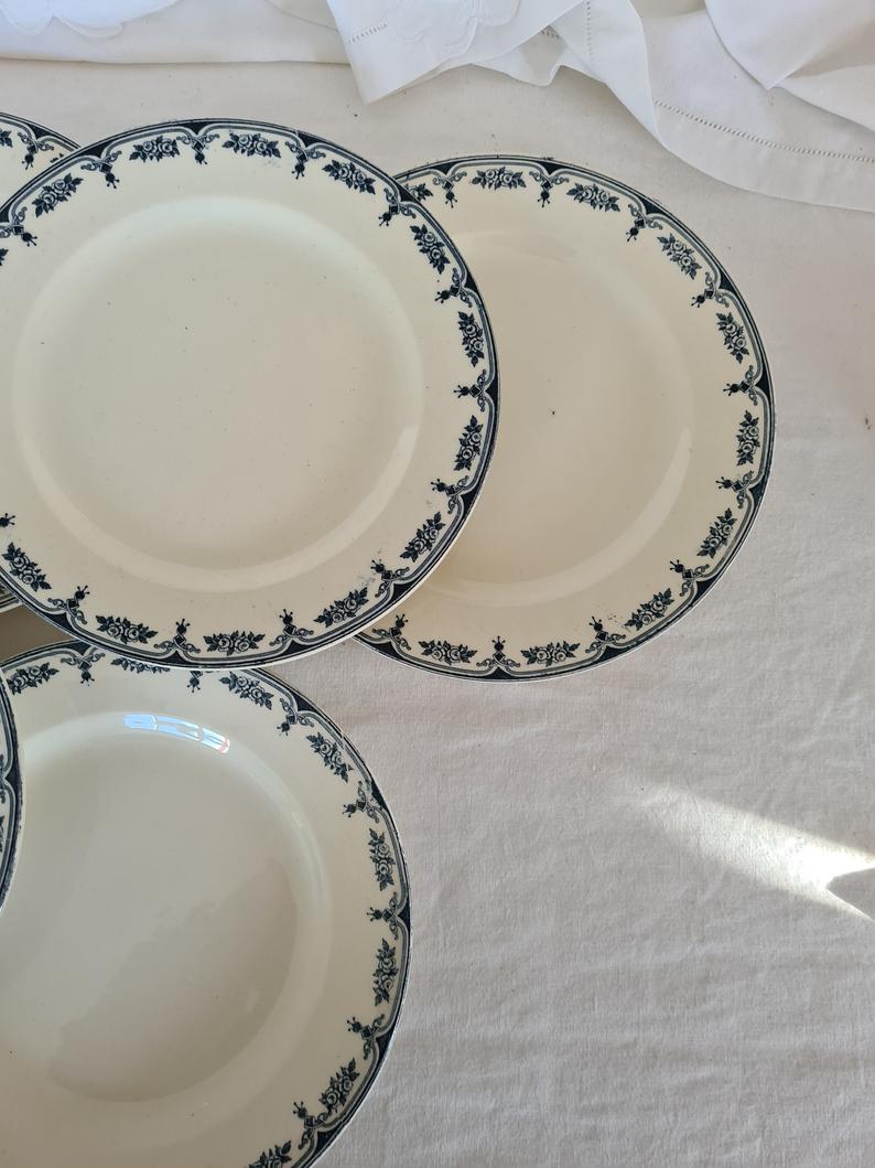 6 assiettes plates anciennes en terre de fer modèle "Sathonay" de la manufacture francaise de Salin