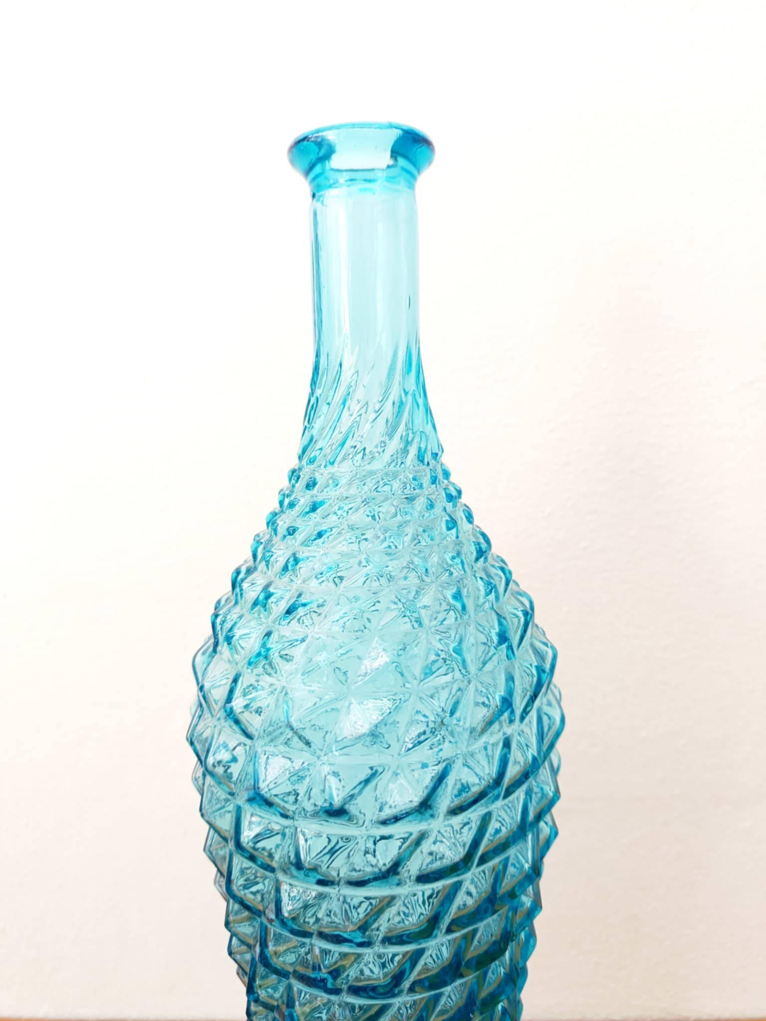 Diamond bottle in blue Empoli glass 1950