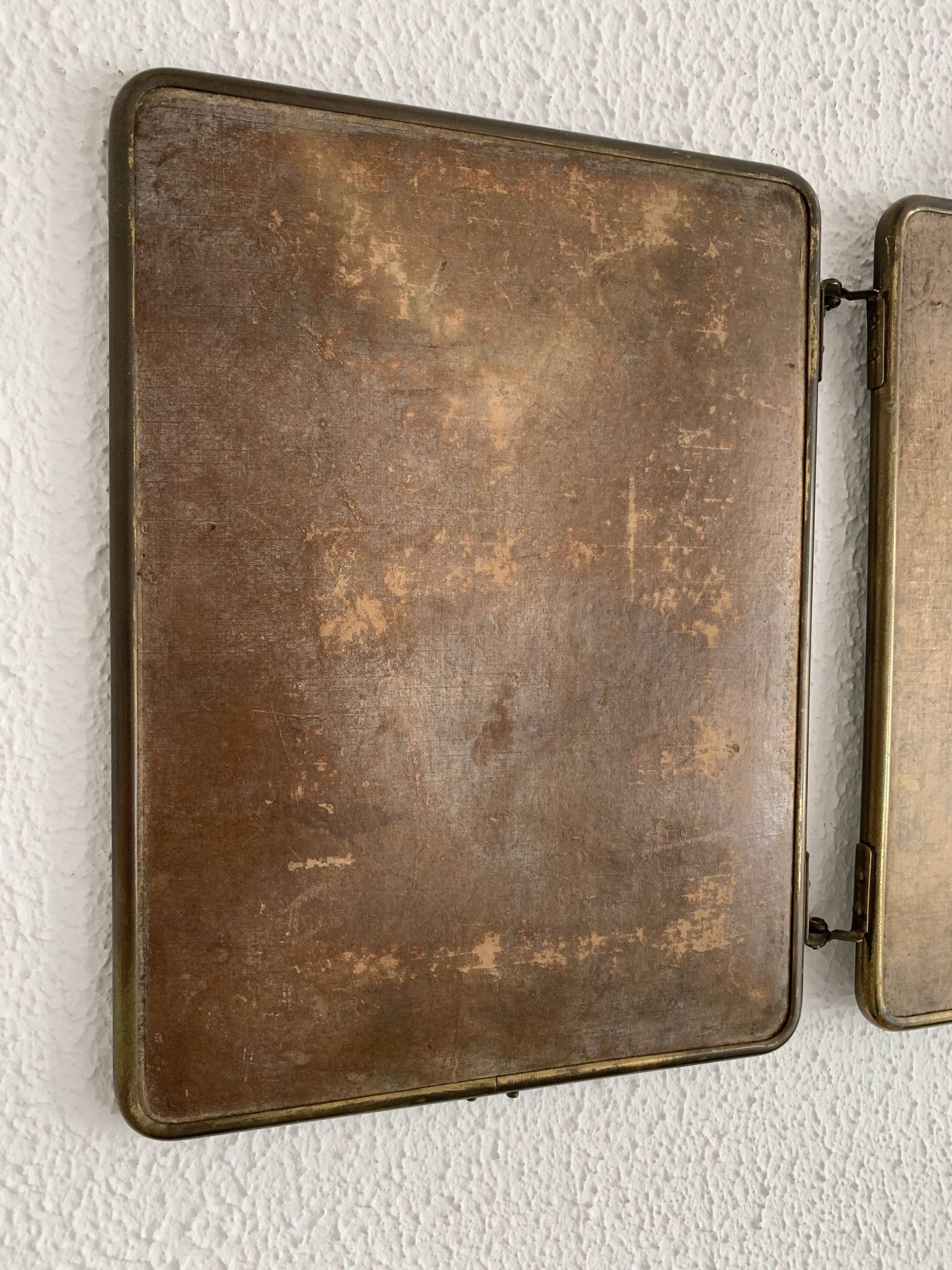 Vintage 1930s barber triptych mirror crystal faux leather gold - 25 x 59 cm