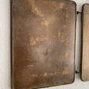 Vintage 1930s barber triptych mirror crystal faux leather gold - 25 x 59 cm