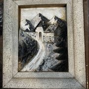 Tableau alpin en bois sculpté et peint
