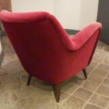 Pair of organic armchairs from the 50s red velvet