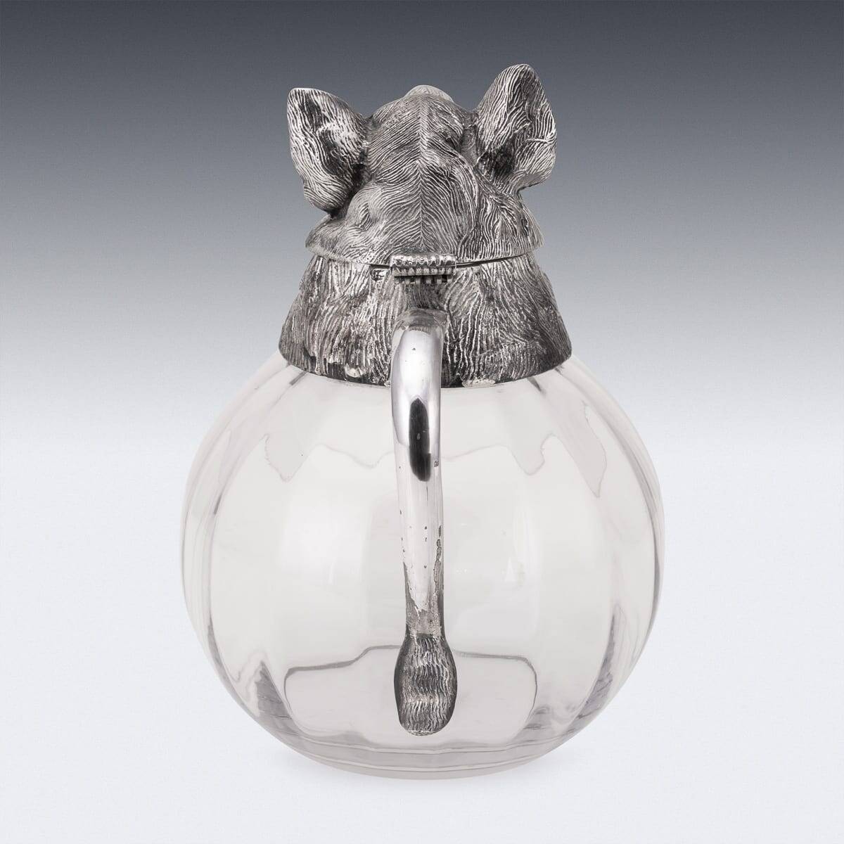 Vintage 20thC Silver Plate Boar Head & Glass Jug By Valenti c.1970
