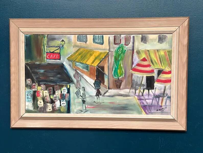 Original Swedish Oil on Canvas – “City Life” by H. Hanson 61 – Vintage & Framed – 72 × 45 cm (28.3" x 17.7")