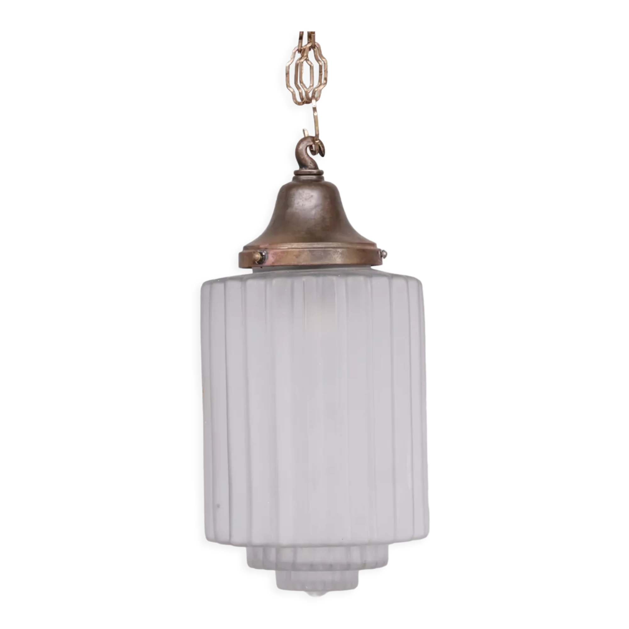 French brass and glass antique pendant light