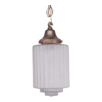 French brass and glass antique pendant light