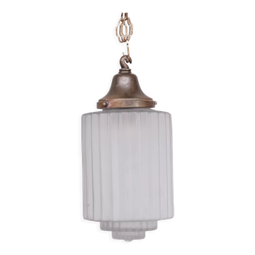 French brass and glass antique pendant light