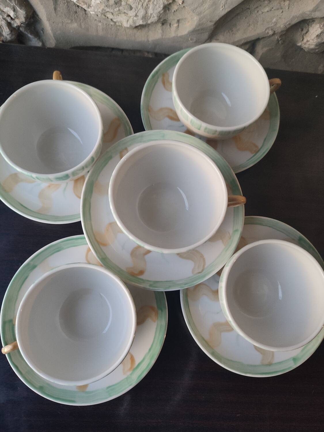 5 coffee cups and saucers Pillivuyt France