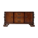 Hand carved 19th century Burr Walnut Sideboard cabinet with big Lion claw / paw feet.