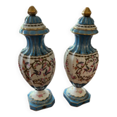 Pair of antique Napoleon III vases in Paris porcelain, signed Achille Bloch and Léon Bourdois