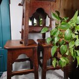 Tabouret ancien artisanal en bois massif – Pièce unique