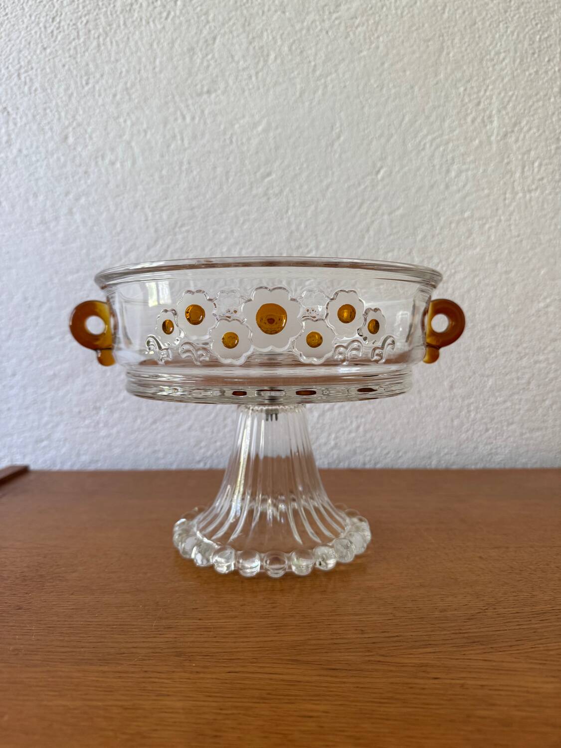 60s crystal glass footed bowl