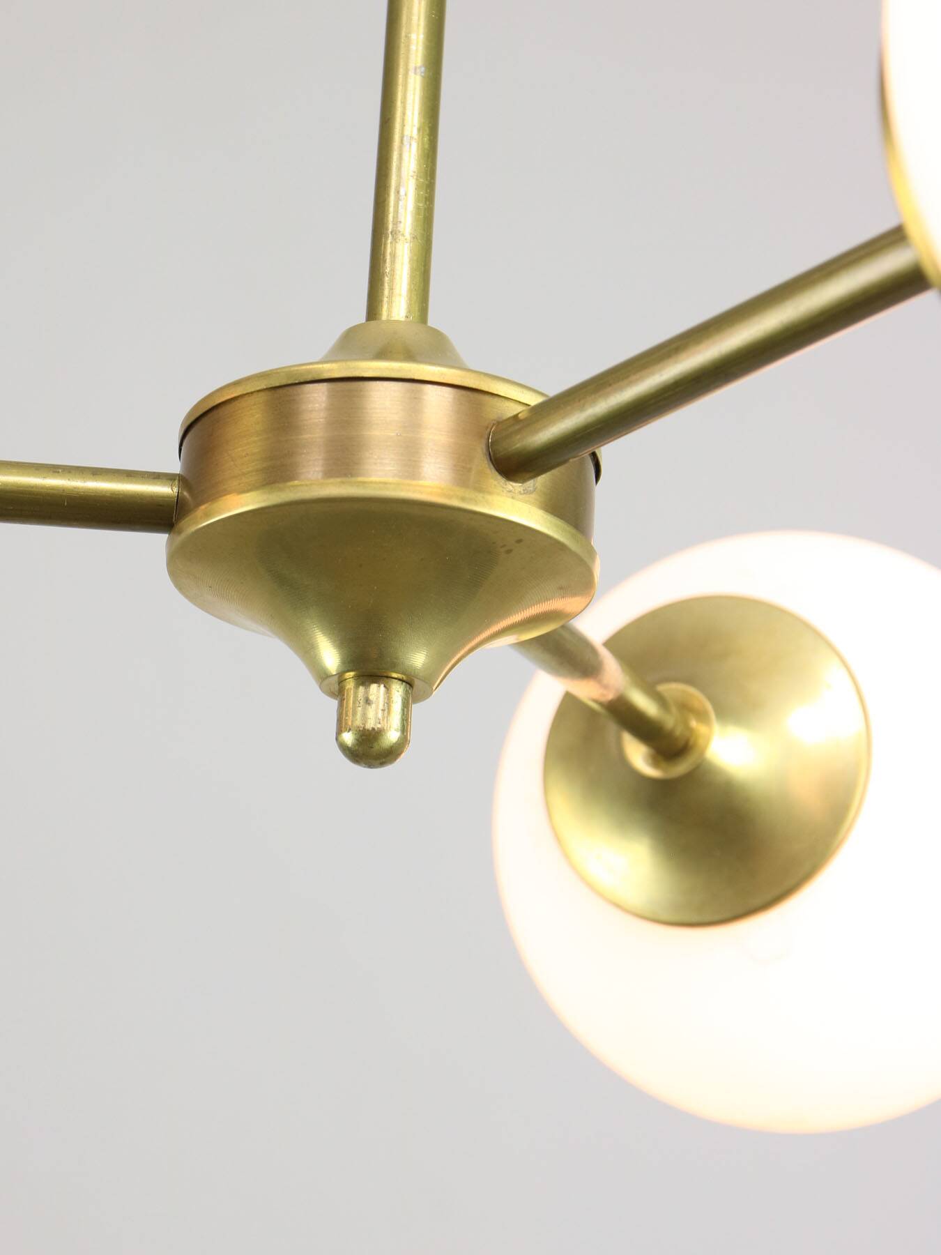 Italian Mid century Modern Chandelier in Brass and Opaline Glass, 1960s