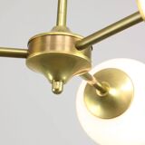 Italian Mid century Modern Chandelier in Brass and Opaline Glass, 1960s