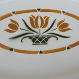Salins Faïence oval dish Earth iron vase pattern with tulip L 37 cm