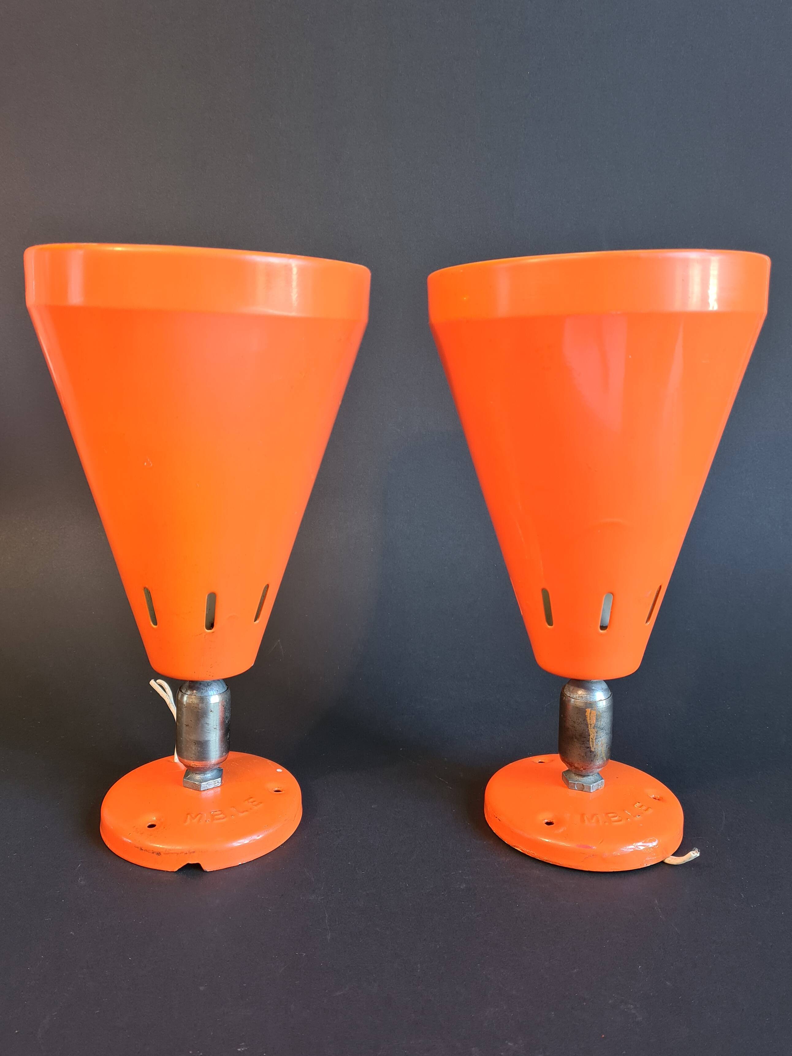 Authentic Pair of Seventies Orange wall lights from the "MBLE" brand.