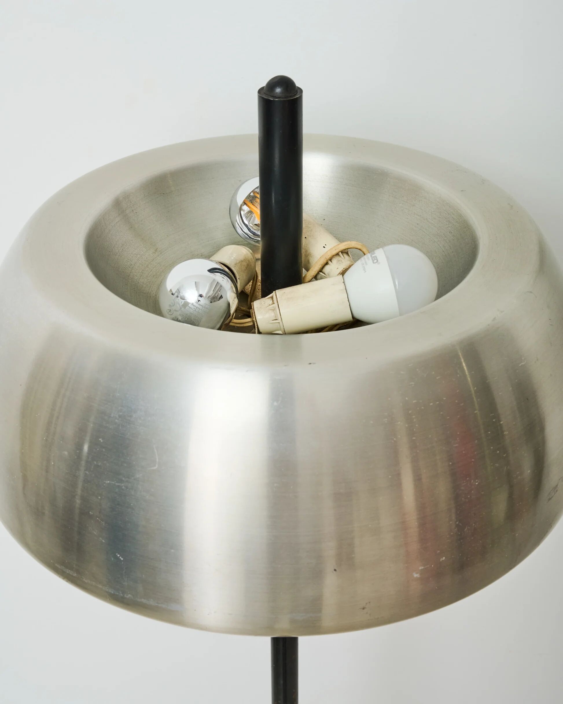 Mushroom floor lamp in black metal and brushed aluminium, Italy, 1970s
