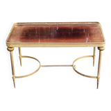 70s Neoclassical Style Coffee Table in Gilded Brass with Mahogany Veneer Top