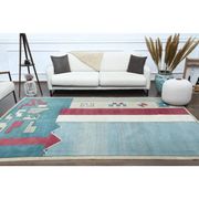 Vintage Turkish Oushak handmade wool cotton blue area rug 204x304