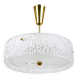 J.T. Kalmar Lustre pendant light in brass and textured glass, 1950s