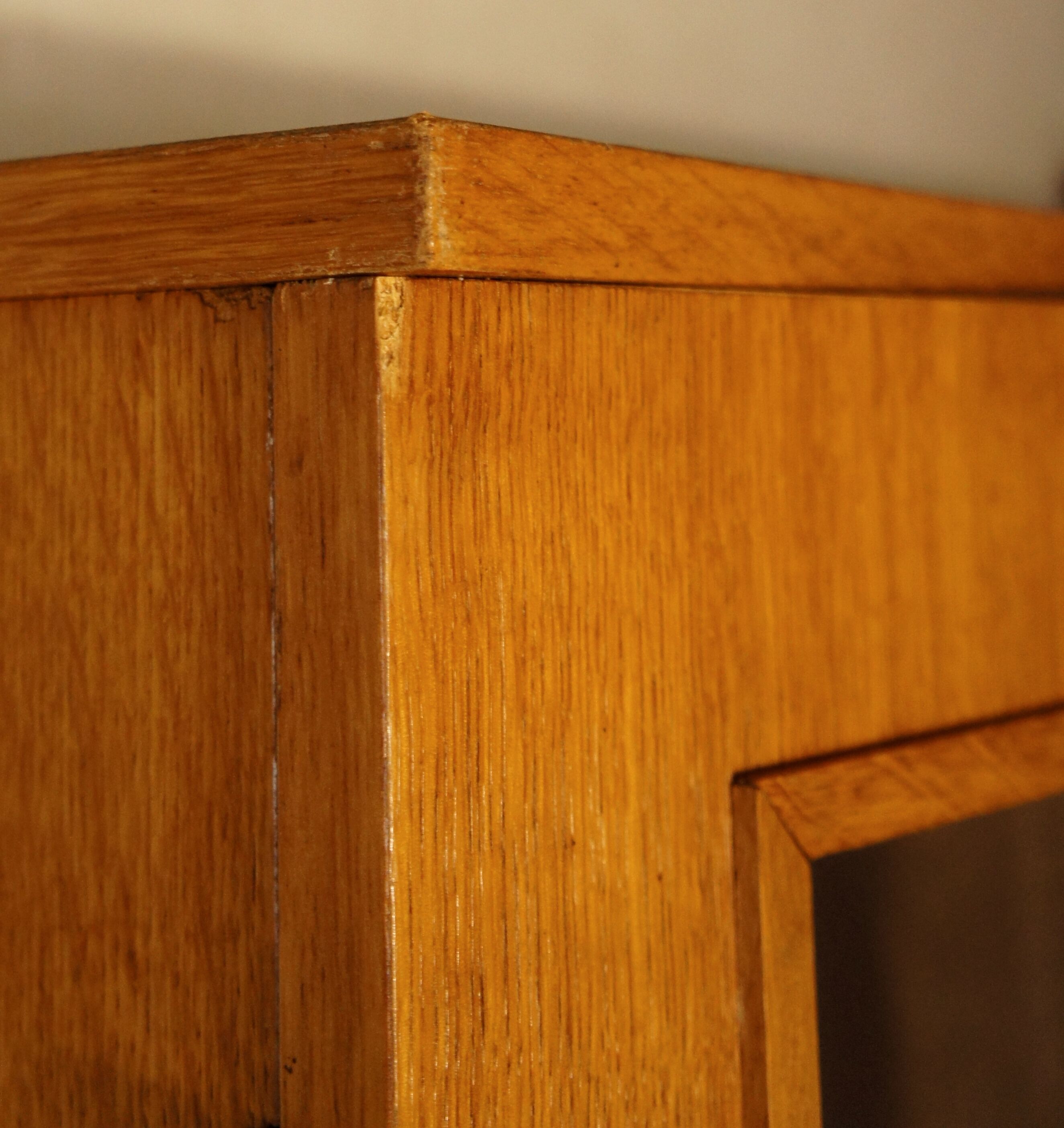 Modernist glass library in blond wood 1960