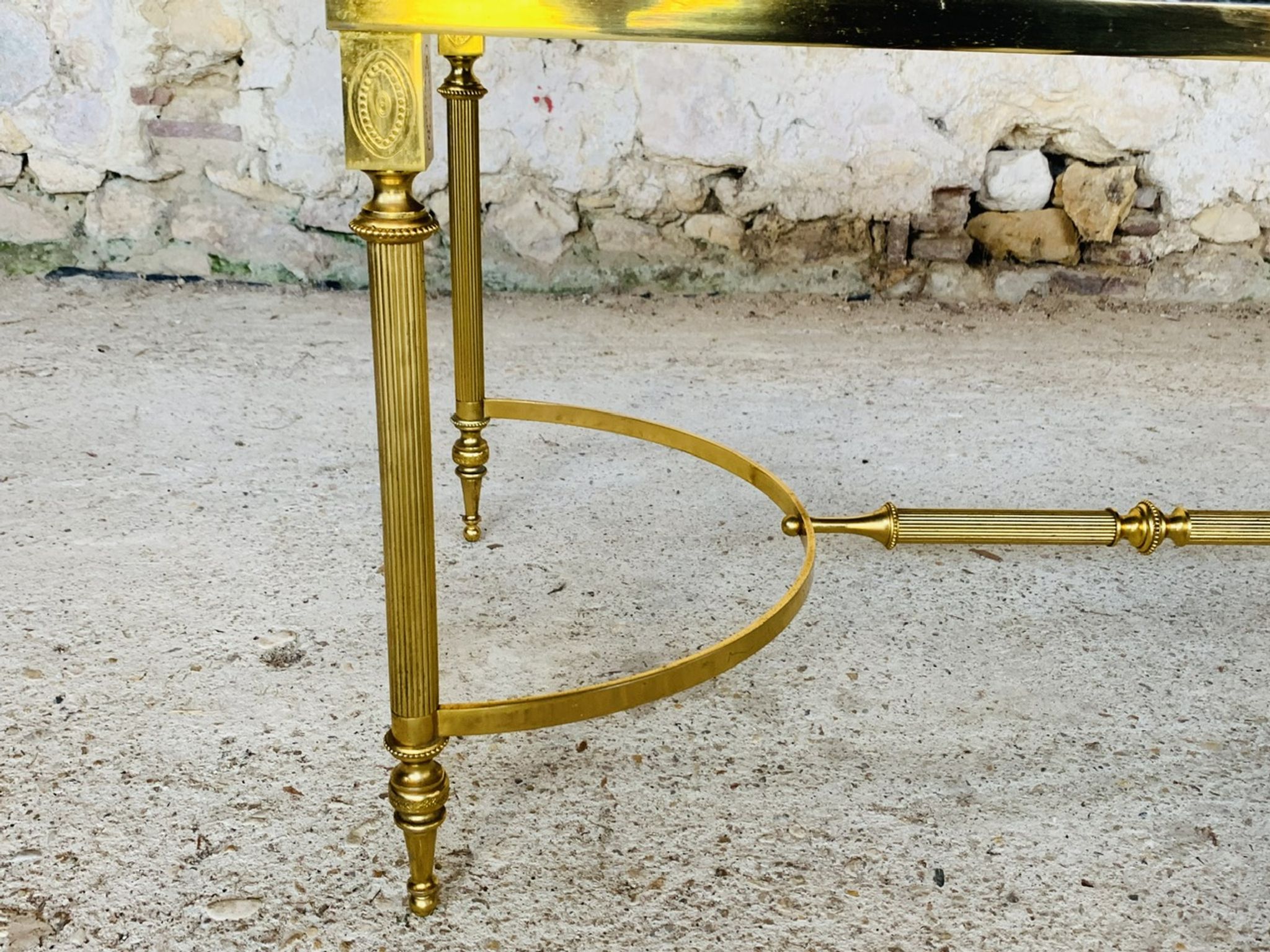 Mid-century coffee table in green marble and brass, 1960s