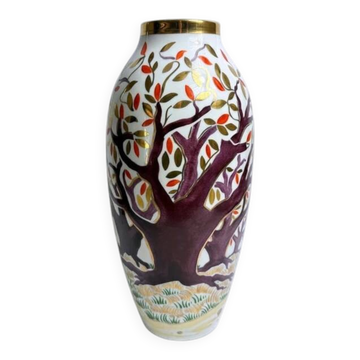 Limoges, grand vase en porcelaine décoré par Pierre Caffin, 1951