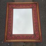 1950 wood and red leather studded mirror