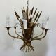 Large wheat sheaf leaf gold gilt chandelier, 1960’s