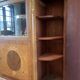 Half-moon buffet with display cabinet in Louis XVI style, marquetry with marble top.