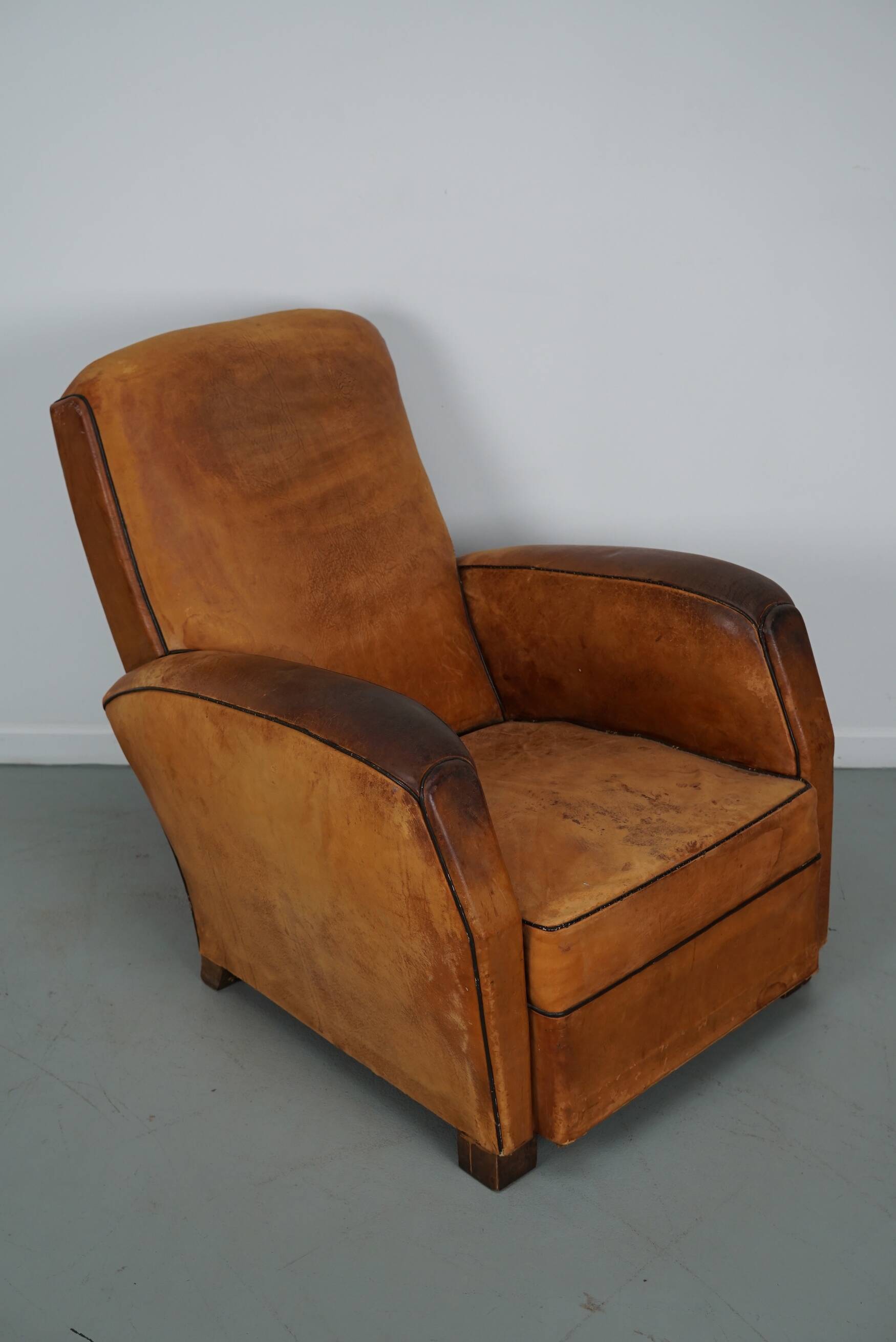 Vintage French Cognac-Colored Leather Club Chair, 1950s